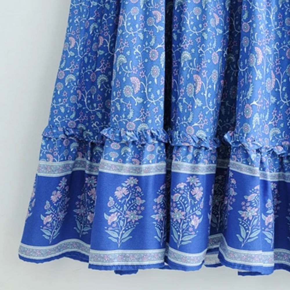 Bohemian Floral Print Maxi Dress Blue Gypsy - Picture 5 of 16